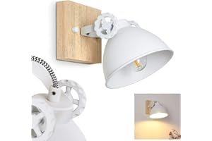 HOFSTEIN Lampada da parete Svanfolk, lampada da parete in metallo e legno in bianco/natura, 1 luce, con faretto regolabile, 1 attacco E14, design retro/vintage, senza lampadina/e