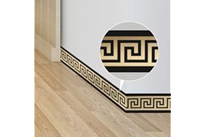 Neukids Battiscopa fai da te in oro spazzolato, motivo greco geometrici, bordi, soggiorno, pareti del bagno Bordi per carta da parati, pareti della cucina, decorazione carta da parati 200x10CMx2Rotoli