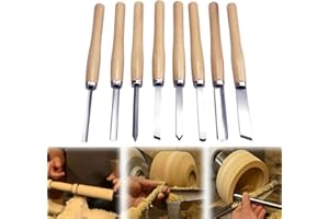 EUNEWR HSS Set di Tornio a Scalpello per Legno - 8 Utensili Multifunzione per Tornitura con Scatola - per Intagliare, Principianti e Hobby