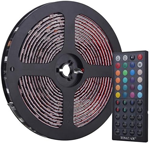 Tingkam® Waterproof 5050 SMD 10m 32.8ft RGB Flexible LED Strip Light Kit in Black PCB + 44 Key Remote Controller + UK Power Supply for Home Lighting