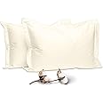 Pizuna 100% Cotton Standard Pillowcases 2 Pack Ivory 50x75cm, 400 Thread Count Long Staple Combed Cotton Soft Pillow Cover, Sateen Weave Oxford Pillow Cases (Cooling Pillowcase 2PC)