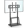 UNHO Mobile TV Stand with Castors, Heavy Duty TV Cart Stand for 32”-100” LED LCD OLED Screens Height Adjustable Ultra Stable TV Trolley with 2 Tier Storage Shelves Holds up to 80KG MAX VESA 800x600mm