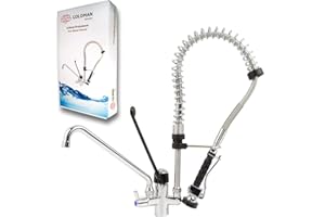 GOLDMAN SERVICE Industrial Miscelatore monocomando con leva a gomito lungo + Irrigatore spray + Beccuccio alto. Uso Ristorazione, Medico, Gerontologico