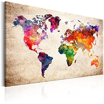 Quadro Mappamondo Moderno In 3 Parti Per Parete - Stampa Su Tela 135x90 Cm, Grigio, Per Soggiorno E Ufficio