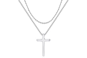 Hipwope Cross Necklace for Men - Stainless Steel Chain Removable Cross Pendant Layered Necklace, Waterproof Chains for Men Women and Boys, Black/Silver (14in-20in)