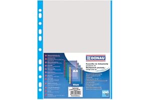 Punched Pockets DONAU PP A4 Orange Peel 40 Micron Coloured Spine Feature Blue 100pcs / Document Archiving/Type-Crystal/Kind-Coloured Edge/Material-PP/Colour-Blue/Format-A4