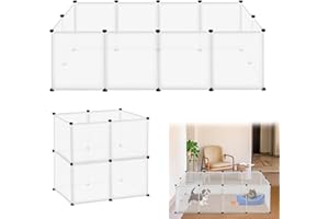 Suusolny Freigehege Kaninchen Gittergehege Haustier Laufstall Gehege Welpengehege Kleintierkäfig Meerschweinchen Käfig für Innen und Aussen (Weiß, 12pcs ohne Türen 145x75x48cm)