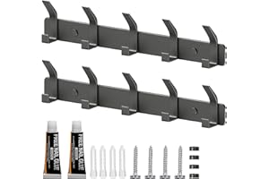 Benxdara Coat Hooks Wall Mounted, 2 Pack Coat Rack Wall Hanger with 5 Hooks, Rustproof Coat Hanger Hooks Wall Clothes Hooks for Kitchen, Bedroom and Entryway, Grey