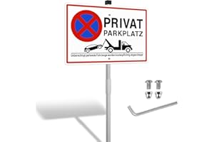 ‎SINMAO SINMAO Privatparkplatz Schild mit Pfosten Alu 300x200 mm mit Löchern für Zaun, Schild Privatparkplatz zum Aufstellen