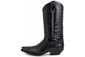 DJFOG Herren Ritterstiefel Bikerstiefel Stickerei Vintage Hohe Stiefel Western Cowboy Stil Motorradstiefel Spitze Ritterstiefel