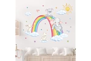 decalmile Pegatinas de Pared Infantiles Arcoiris Vinilos Decorativos Elefante Koala Conejo Nubes Adhesivos Pared Bebé Guardería Niños Dormitorio