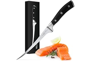 JOEJI'S Joejis Coltello cucina 32cm inox Coltello per sfilettare pesce per disossare con impugnatura ergonomica e custodia Coltello cucina di piccole dimensioni per spellare o rifilare pesce o carne.