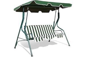 GOPLUS - Balancín de jardín de 3 plazas, Columpio de Exterior con toldo, reclinación Ajustable, Cojines de Asiento y Respaldo, de poliéster y Acero, 163 x 119 x 154 cm, Color Verde
