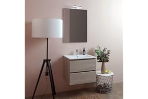 Kiamami Valentina - Mobile bagno sospeso 60cm 2 cassetti, lavabo e specchio 60x80 olmo leone Berlin