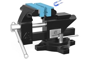 Nuovoware Tornillo de Banco Profesional de Hierro Fundido, Herramienta de Sujeción para Madera de Apertura de 110mm con Base Giratoria de 240° & Mordazas Magnéticas para Taller Fábrica Casa,Negro/Azul