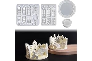 ‎SKEADEX Skeadex Silikonformen Gießformen Häuser,Silikonform Haus Gießform Kerzenhalter Gießformen Silikon Frühling Silikonformen Haus Silikonform Kerzenhalter Gips zum Gießen Häuser mit Baum