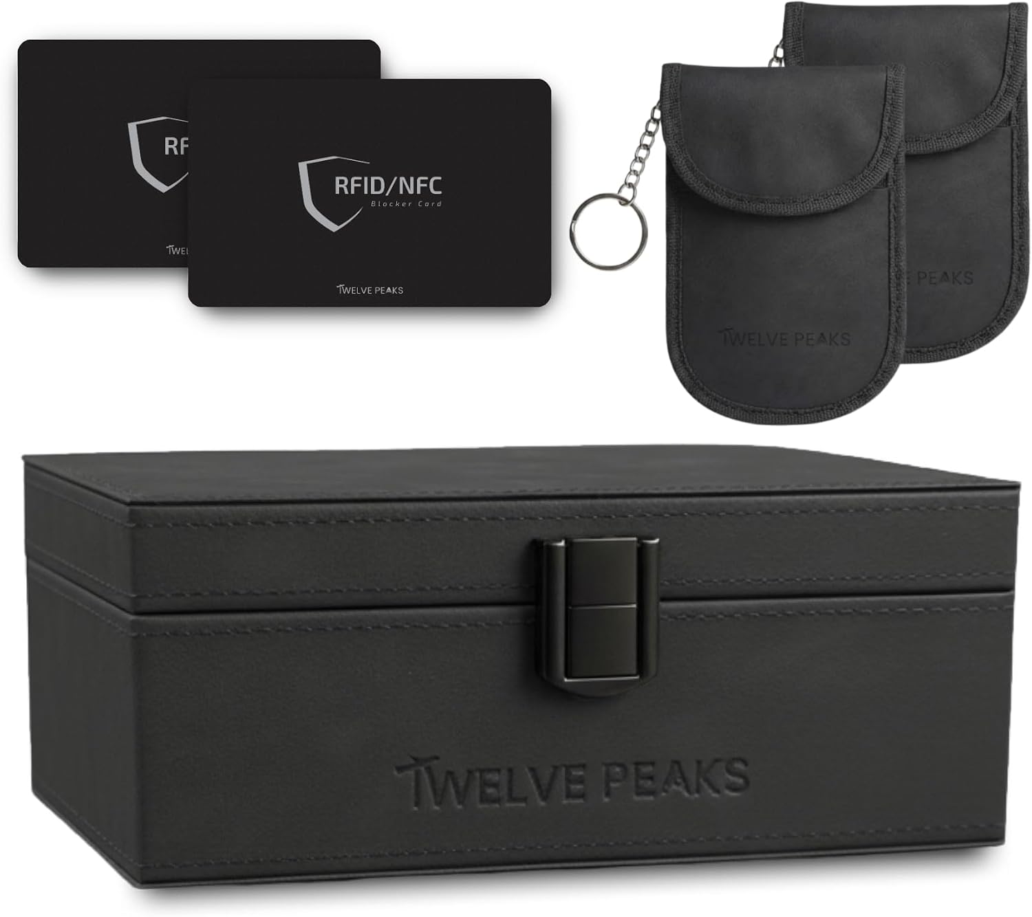 TwelvePeaks® Premium Faraday Box for Car Keys, Faraday Pouch, Signal RFID Blocking Card - PU Leather with Velvet, Car Key Signal Blocker Pouch and Key Lock Box Outdoor Anti-Theft Protection, 17x12x7cm