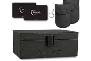 TwelvePeaks® Premium Faraday Box for Car Keys, Faraday Pouch, Signal RFID Blocking Card - PU Leather with Velvet, Car Key Signal Blocker Pouch and Key Lock Box Outdoor Anti-Theft Protection, 17x12x7cm