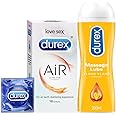 Durex Air Condoms for Men - 10 Count with Durex Lube Sensual Massage and Lubricant Gel for Men & Women - 200ml | Water based lube | Suitable for use with toys