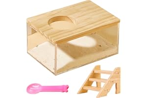 MEGYAD Hamster Sandbad Hamster Accesorios: contenedor de baño de arena para hámster con escalera y pala, inodoro cuadrado acrílico transparente para hámster, ratones, jerbos u otras mascotas pequeñas
