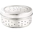 SVS ONLINE Stainless Steel Green Coriander Storage Box Curry Leaves Box Set, Sprouts with air Ventilation Food containers Silver Dabba Flat Box Steel Dabba (large)