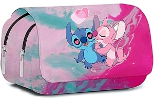 Ksopsdey Astuccio per Matite Stitch，Con 2 livelli di scomparti Grande Capacità Portapenne，Anime Matite Portatile Astucci Per Bambini Adolescenti Ragazzi Bambini Casa Ufficio Scuol,20cm*10cm*7.5cm