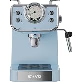 EVVO Espresso Maker Intense Retro Blue &ndash; Espresso Machine, 15 Bars, 950W, Stainless Steel, Double Arm, Thermos Block, Fast Pr