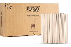 FOOGO Green 500pcs Wooden Coffee Stirrers, Extra Long 14cm / 5.5", FSC® Certified, Cocktail Stirrers, Wooden Sticks for Craft, for Cold and Hot Drinks, Eco-Friendly, Compostable and Sturdy