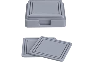 Lamondre Non Slip Silicone Pad Mat Set of 6 - Square Gray Drink Coasters for Coffee, Beer and Home Bar