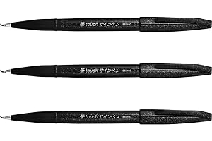 Pentel Fude Touch Sign Pen Black Felt Pen Like Brush Stroke (SES15C-A) 3 Set