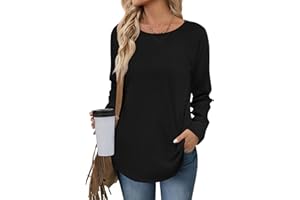 POPYOUNG Jumper Sweatshirt for Women Crewneck Split Side Long Sleeve Tunic Tops for Leggings Loose Blouse Tops
