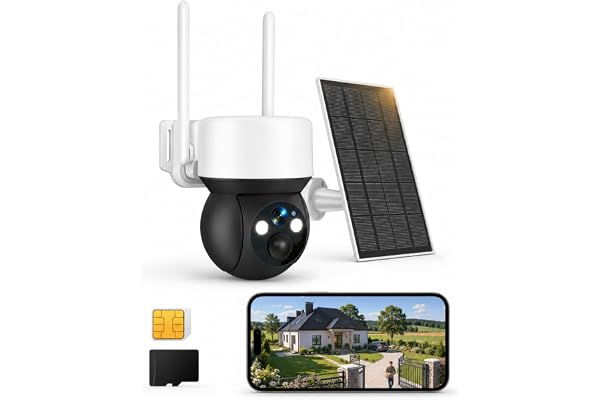Surfola Wi-Fi-fri övervakningskamera, CCTV-kamera med SIM-kort, trådlös utomhuskamera, solenergi, mörkerseende, 2,5K HD-strålkastare, lokal inspelning, ljud vid 2