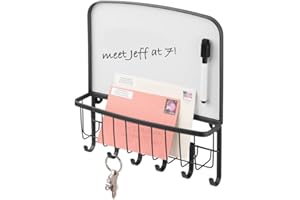 mDesign porte clé – porte courrier avec surface de rangement pour lettres, proscpectures et feuille – patère murale polyvalent avec crochets à clés – noir matte