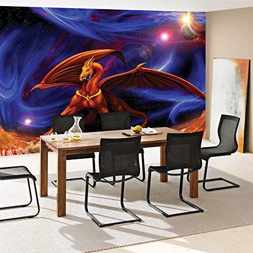 Vlies Fototapete PREMIUM PLUS Wand Foto Tapete Wand Bild Vliestapete – Drache Sterne Planeten Weltall Kindertapete – no. 2145, Größe: 416 x 254cm Vlies - 8