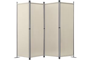 Angel Living Foldable Room Divider 4 Panels Freestanding Screen Wall Room Divider Partition for Offices, Balcony, Bedroom, Outdoor Garden 224 x 165cm Beige
