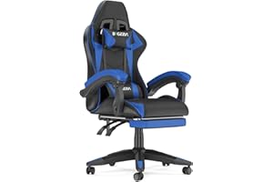 bigzzia RGB Gaming Chair with LED Lights and Ergonomic Computer Chair Reclining PU Leather High Back Video Game Chair (With Footrest, Black/Blue)