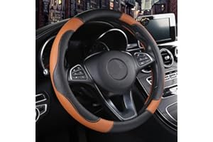 ISTN Funda de Piel sintética para Volante de Coche, Antideslizante, Transpirable, Estilo Deportivo, Color de Contraste naranja