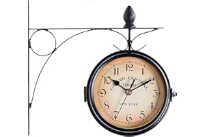 Queiting Outdoor Clocks for Garden Double Sided Wall Clock Outdoor Wall Clock Retro Garden Clock Paddington Outdoor Clocks Vintage Metal Numeral Garden Clock for Indoor Garden Diameter 4.77 Inches