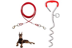 JETOP Heavy Duty Dog Stake & 10 ft Dog Chains, Steel Spiral Ground Dog Spike for Outdoor Yard and Camping, Dog Camping Accessories for Puppy Pet and Medium Dogs (176 lbs of pull) (Red)