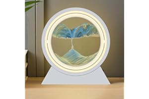 HONPHIER Cuadro de Arena en Movimiento Paisaje de Arena con LED Luz Arte de Arena Movil Giratorio 360° Pintura de Arena Que Fluye Reloj de Arena 3D Decoración Arte para Oficina Hogar (Azul)