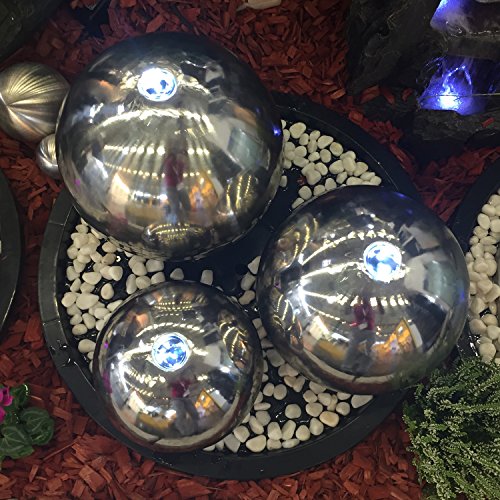 Köhko 3er Kugelbrunnen-Set 21002 (20, 24 und 29 cm) aus Edelstahl mit LED-Beleuchtung - 3
