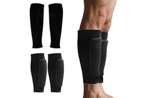 S.F.PACHIRA 2 Paires Protège Tibias de Football, Manchon de Protection des Mollets Respirant Professionnels, Support Protège Tibia Foot Manchons pour Hommes, Femmes et JeunesSport, Football (Noir, M)
