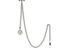 TREEWETO Taschenuhrkette mit T Bar Endstück Albert T-Bar Taschenuhr Kette mit Antiker Lebensbaum Anhänger und 2 Haken für Weste Knopfloch