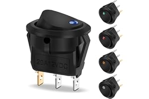 Hanibos 12V LED-Illuminated Round Rocker Switch, 5Pcs 20A Toggle with 5-Color LED Light for Car, Boat, Household