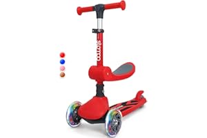 Stompa Scooter for 2 Year Old | 2-in-1 Toddler Scooter with Seat | 3 Wheel Scooters for Boy & Girl | LED Light Up Wheels, Adjustable Height, Foldable, Lean to Steer, Max 50KG