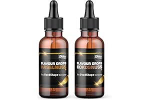 HELLOSHAPE Flavour Drops Lot de 2 flacons de 50 ml sans sucre Noisette et noix de coco Gouttes aromatisées sans calories à sucrer avec pipette Végétalien Pour yaourt naturel, porridge ou fromage cottage
