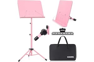 CAHAYA Atril Musica Extensible & Atril Sobremesa 2-EN-1 Soporte para Partituras Plegable con Altura Ajustables de 80-145cm Incluye Bolsa de Transporte y Clip para Partituras Color Rosa Modelo CY0194-1