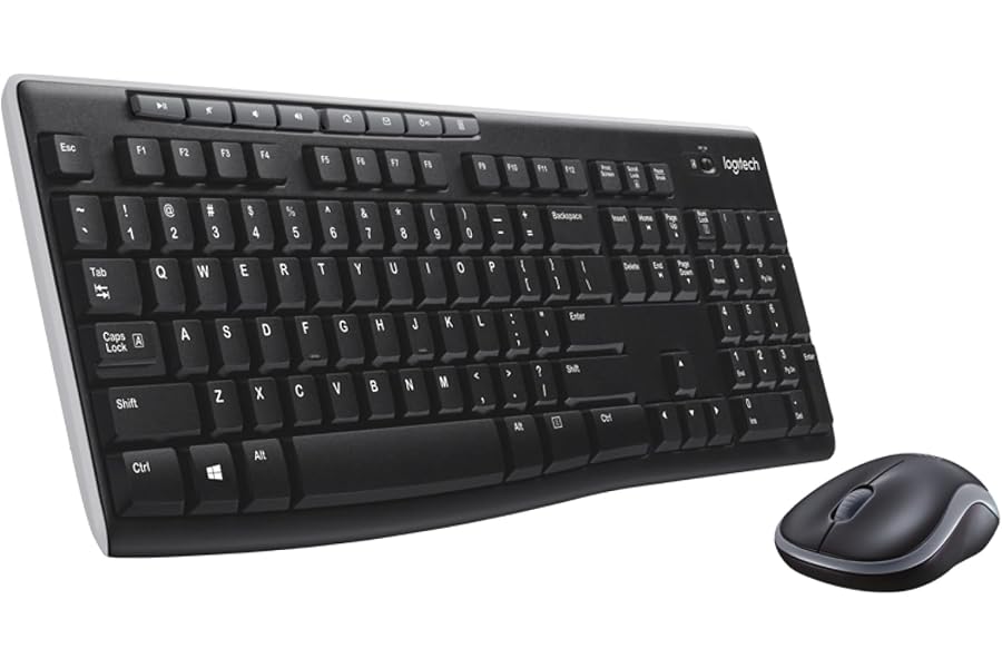 Logitech MK270 Wireless Keyboard and Mouse Combo for Windows, 2.4 GHz Wireless, Compact Mouse, 8 Multimedia and Shortcut Keys, 2-Year Battery Life, for PC, Laptop, QWERTY UK English Layout - Black