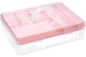 IGNPION Clear Craft - Contenitore impilabile con vassoio in plastica, 7 scomparti, per riporre e organizzare giocattoli, arti e artigianato, cancelleria, cucito, aiuto didattico, rosa trasparente