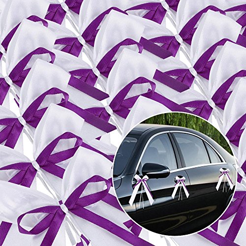 Yahee 30 Stück Schleifenband Antennenschleifen Deko Schleifen Band aus Satin (Weiß+Lila)